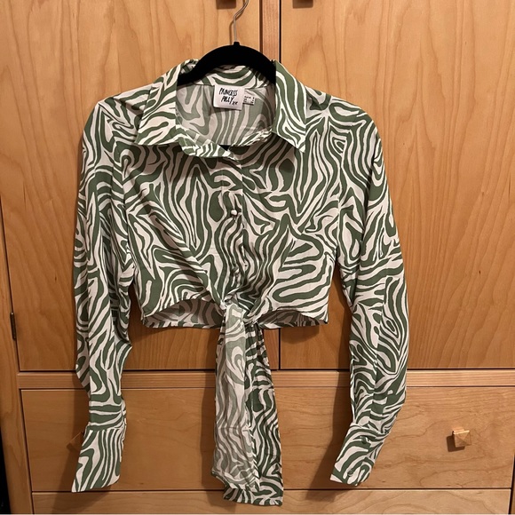 princess polly green zebra tie blouse - Picture 1 of 2